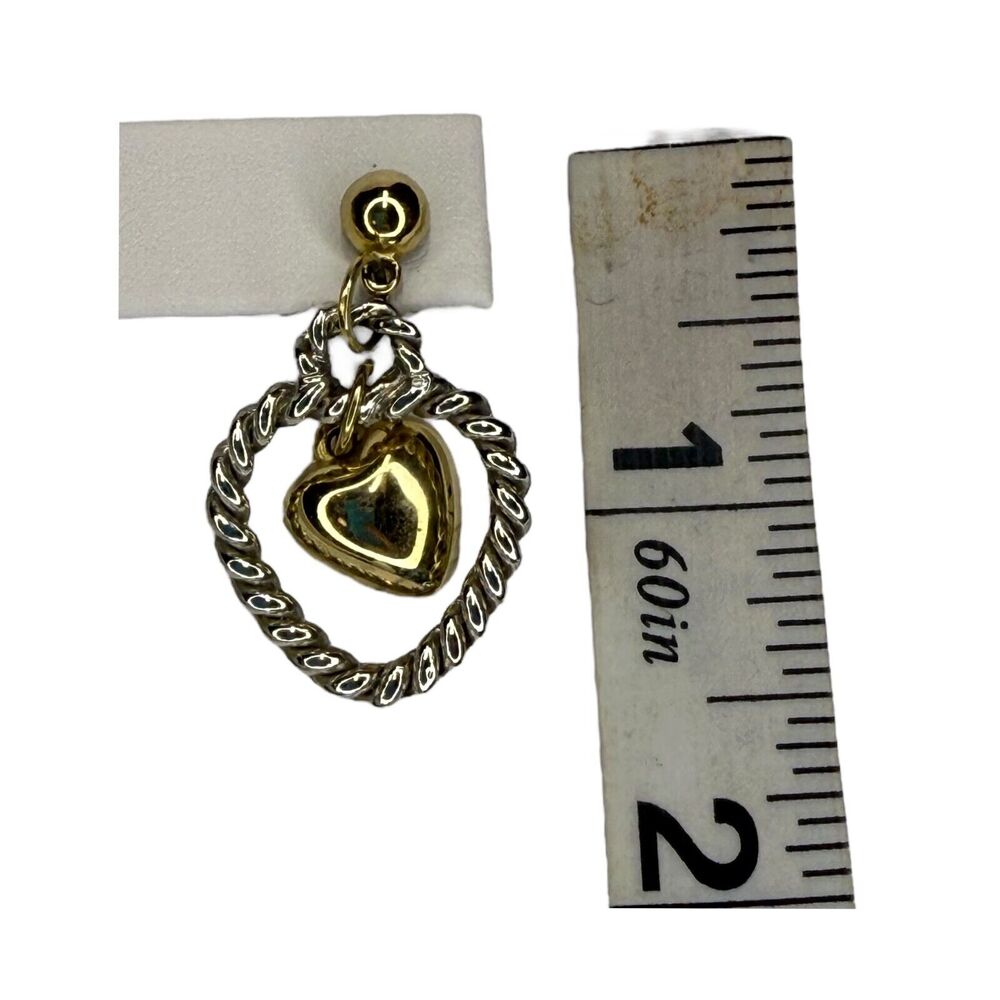 Vintage Women Jewelry Gold & Silver Tone Twisted Rope Heart Drop Dangle Earrings - Picture 7 of 7